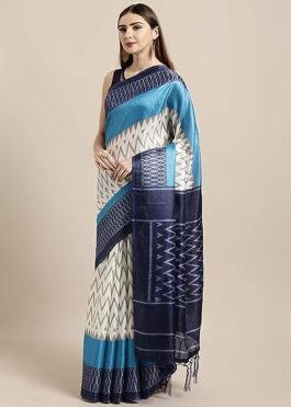 Designer Khadi Silk Tow Color Printed Saree With Blouse