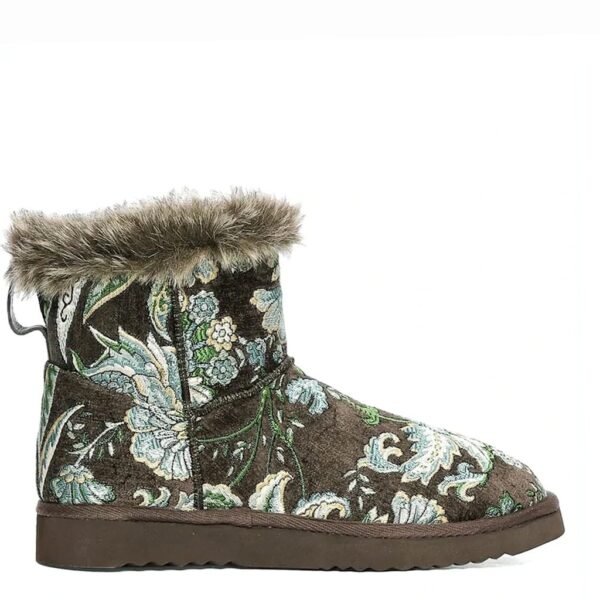 Winifred Floral Embroidered Grey Fabric Snug Boots